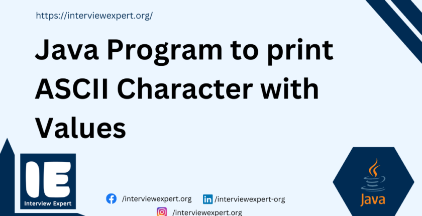 Java Program to print ASCII Character with Values