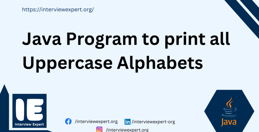 Java Program to print all Uppercase Alphabets